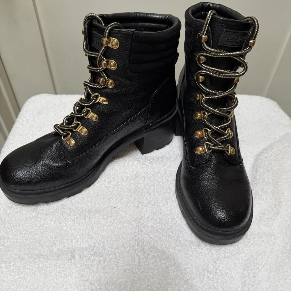 Tommy Hilfiger Black Combat Boots with Gold Details - Picture 3 of 16